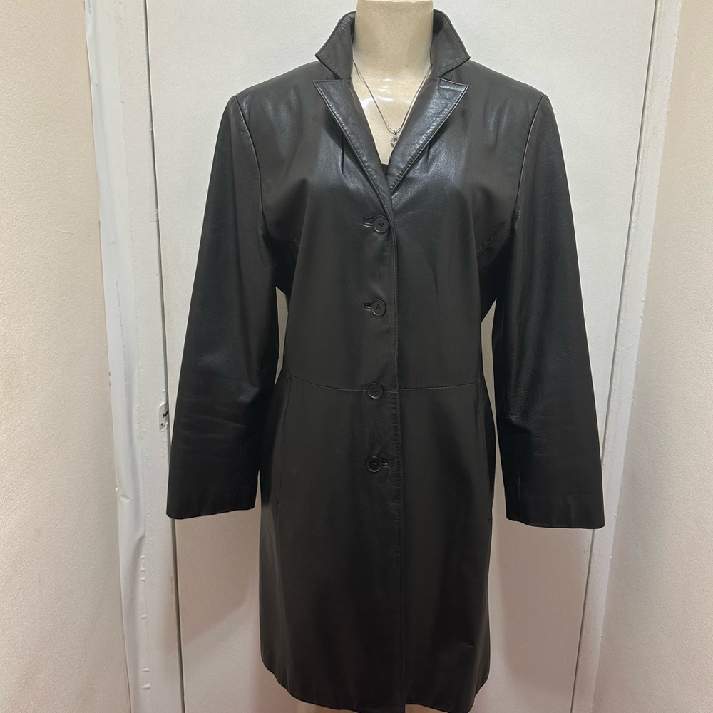 Vintage DANIER Canada Genuine Leather Over Coat In Black Size 10 To 12. - Picture 2 of 12